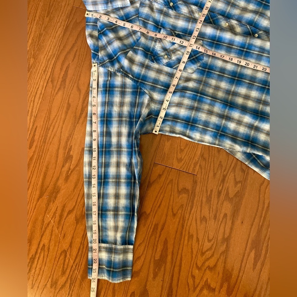 WRANGLER WESTERN LONG SLEEVE PLAID Blue MEN SIZE XXXL 3XL Pearl Snap Cowboy - Picture 13 of 13